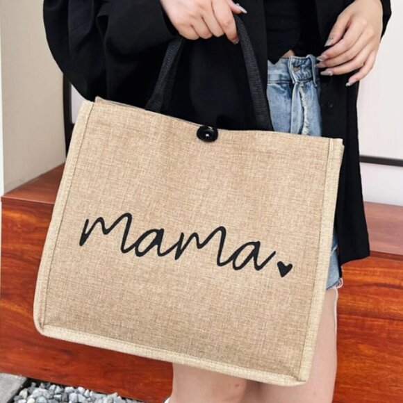 Mama Linen Shopping Tote Bag Button Closure Inside Zip Pocket - Picture 1 of 6